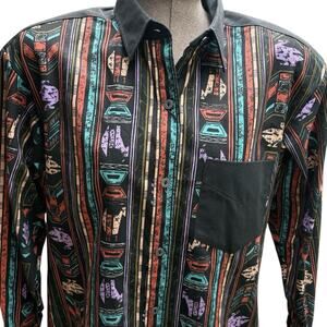 Vintage 90's Longhorn Western Shirt Women's Size Small Black Southwestern Button